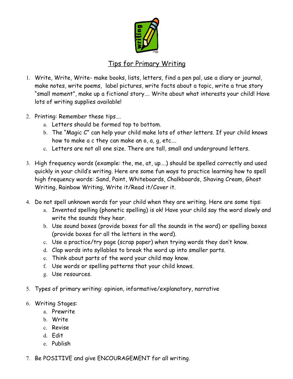 Tips for Primary Writing