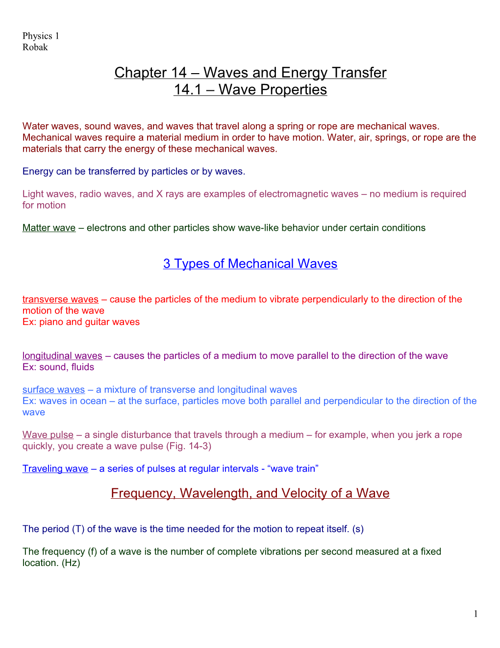 Chapter 14 Waves and Energy Transfer