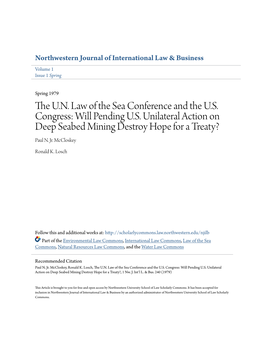 The U.N. Law of the Sea Conference and the U.S. Congress: Will Pending U.S