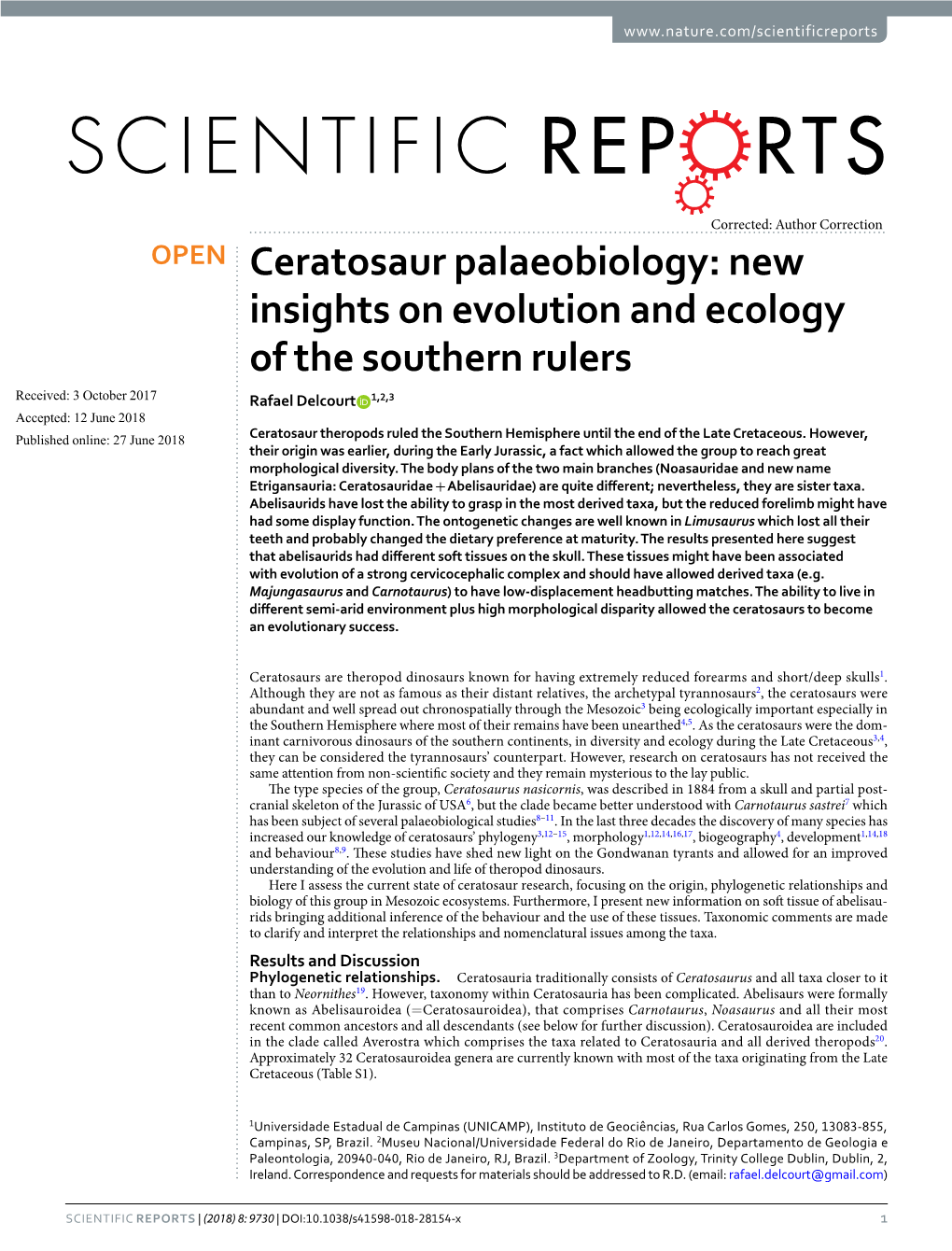 Ceratosaur Palaeobiology: New Insights on Evolution and Ecology Of