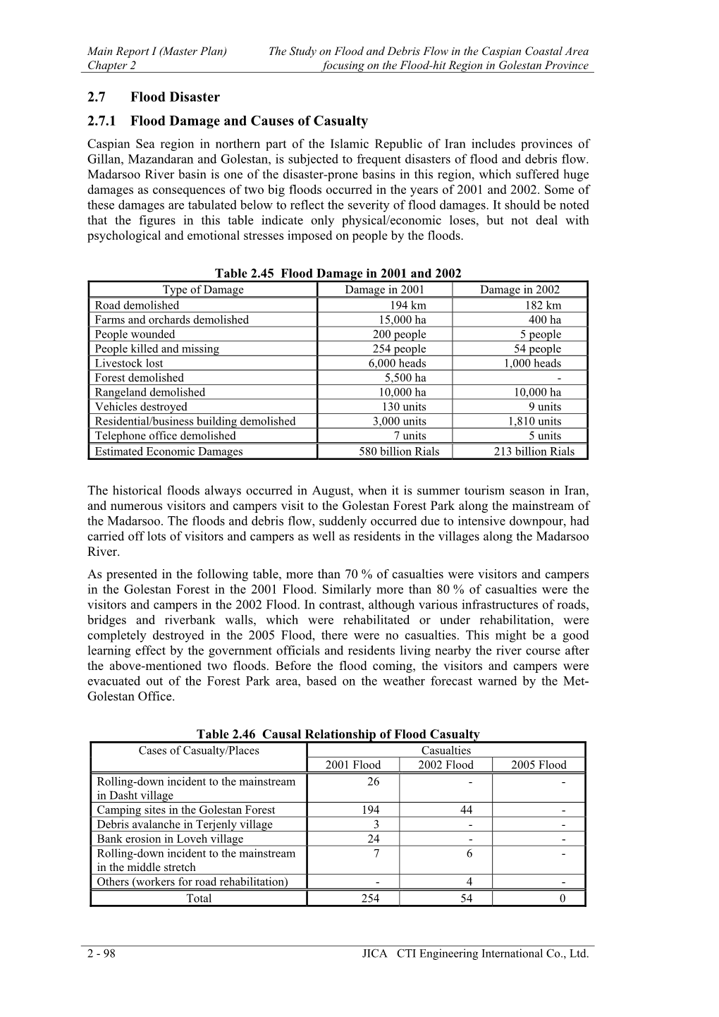 2.7 Flood Disaster 2.7.1 Flood Damage and Causes of Casualty