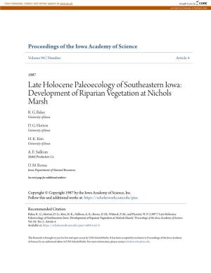 Late Holocene Paleoecology of Southeastern Iowa: Development of Riparian Vegetation at Nichols Marsh R