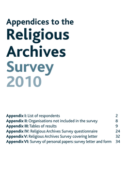 Appendices to the Religious Archives Survey 2010