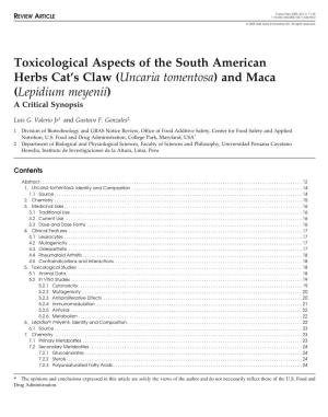 Toxicological Aspects of the South American Herbs Cat's Claw