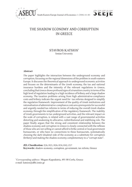 The Shadow Economy and Corruption in Greece STAVROS KATSIOS