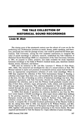 ARSC Journal, Fall 1989 167 Yale Collection