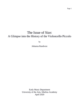 The Issue of Size: a Glimpse Into the History of the Violoncello Piccolo