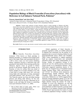 Population Biology of Black Francolin (Francolinus Francolinus) with Reference to Lal Suhanra National Park, Pakistan*