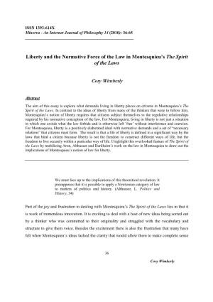 Liberty and the Normative Force of the Law in Montesquieu's the Spirit of the Laws Cory Wimberly