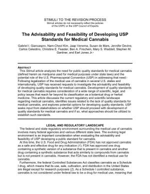 The Advisability and Feasibility of Developing USP Standards for Medical Cannabis Gabriel I