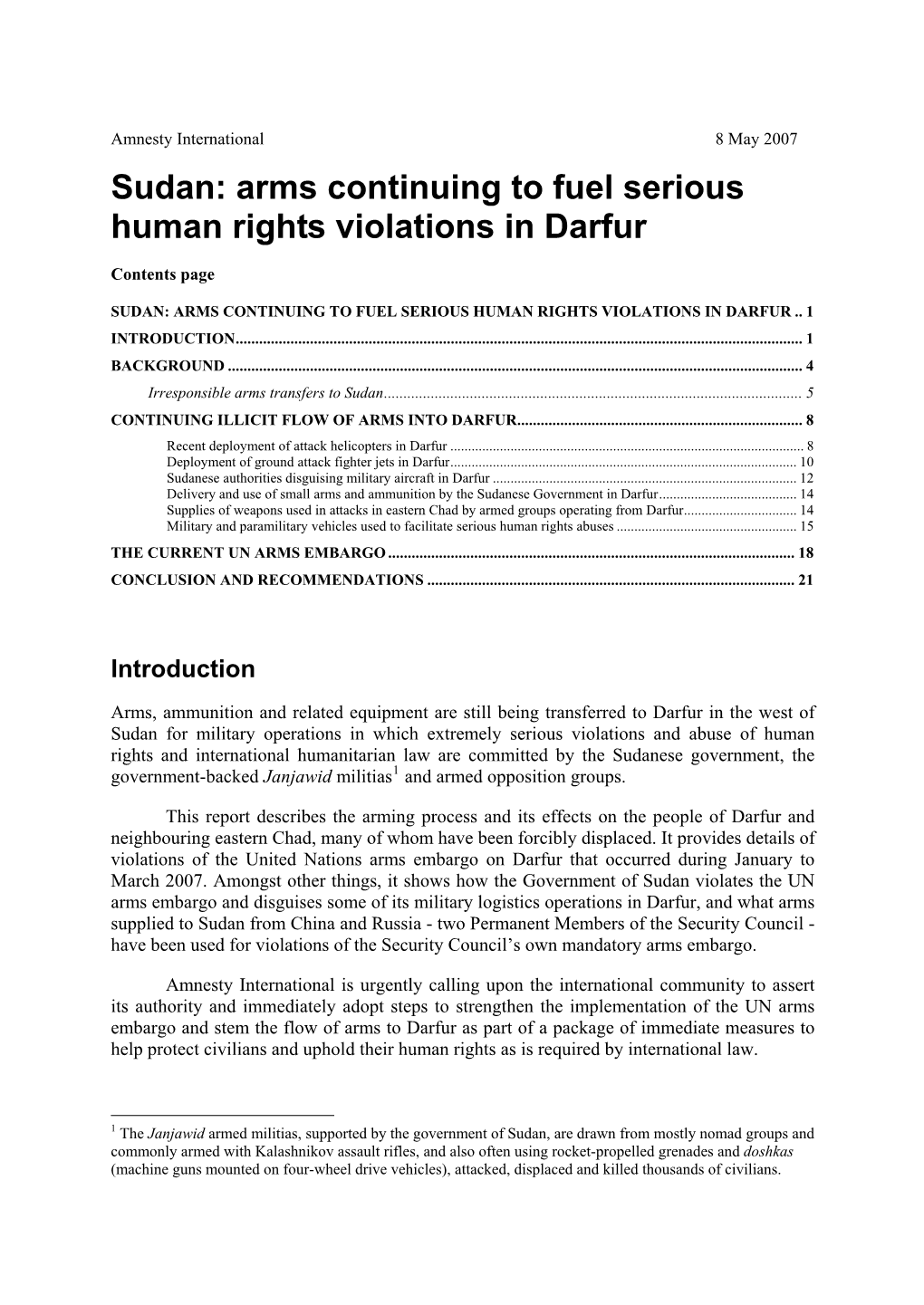Sudan: Arms Continuing to Fuel Serious Human Rights Violations in Darfur