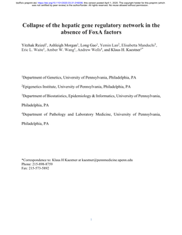Collapse of the Hepatic Gene Regulatory Network in the Absence of Foxa Factors