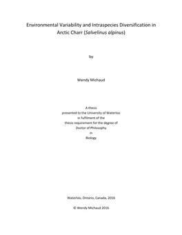 Environmental Variability and Intraspecies Diversification in Arctic Charr (Salvelinus Alpinus)