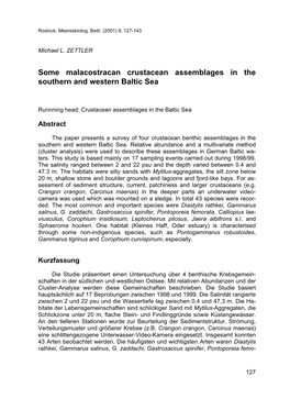 Some Malacostracan Crustacean Assemblages in the Southern and Western Baltic Sea