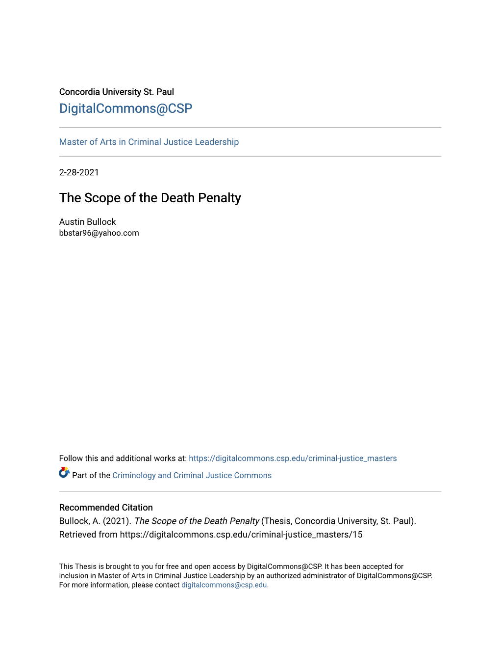 The Scope of the Death Penalty