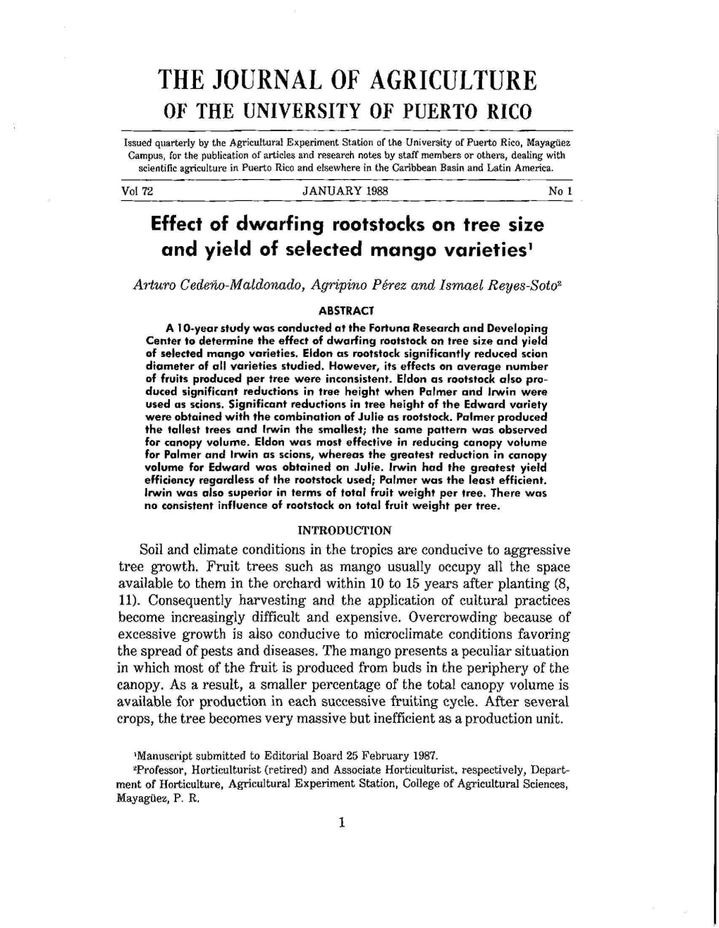 The Journal of Agriculture of the University of Puerto Rico