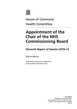 Appointment of the Chair of the NHS Commissioning Board