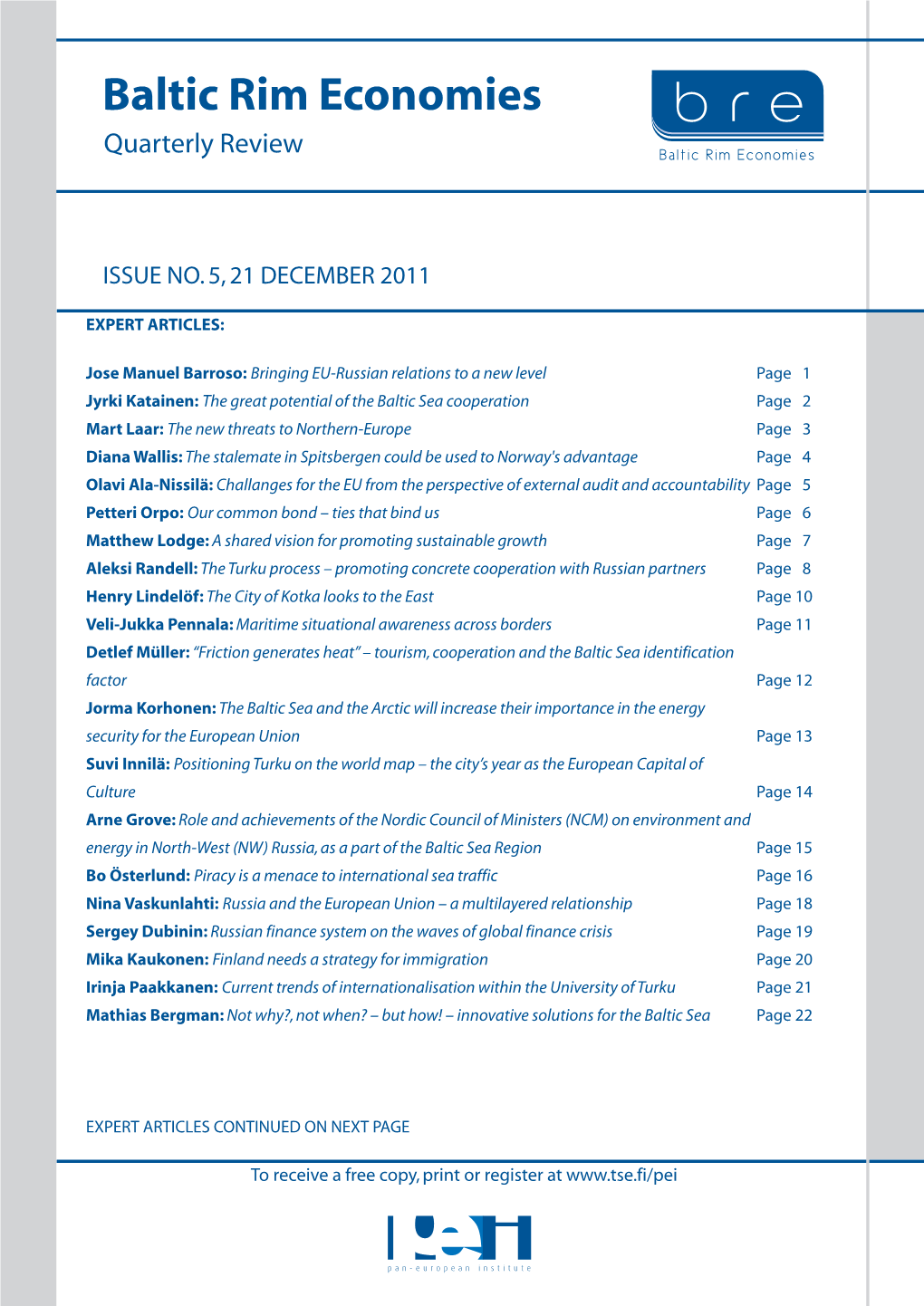 Baltic Rim Economies Quarterly Review