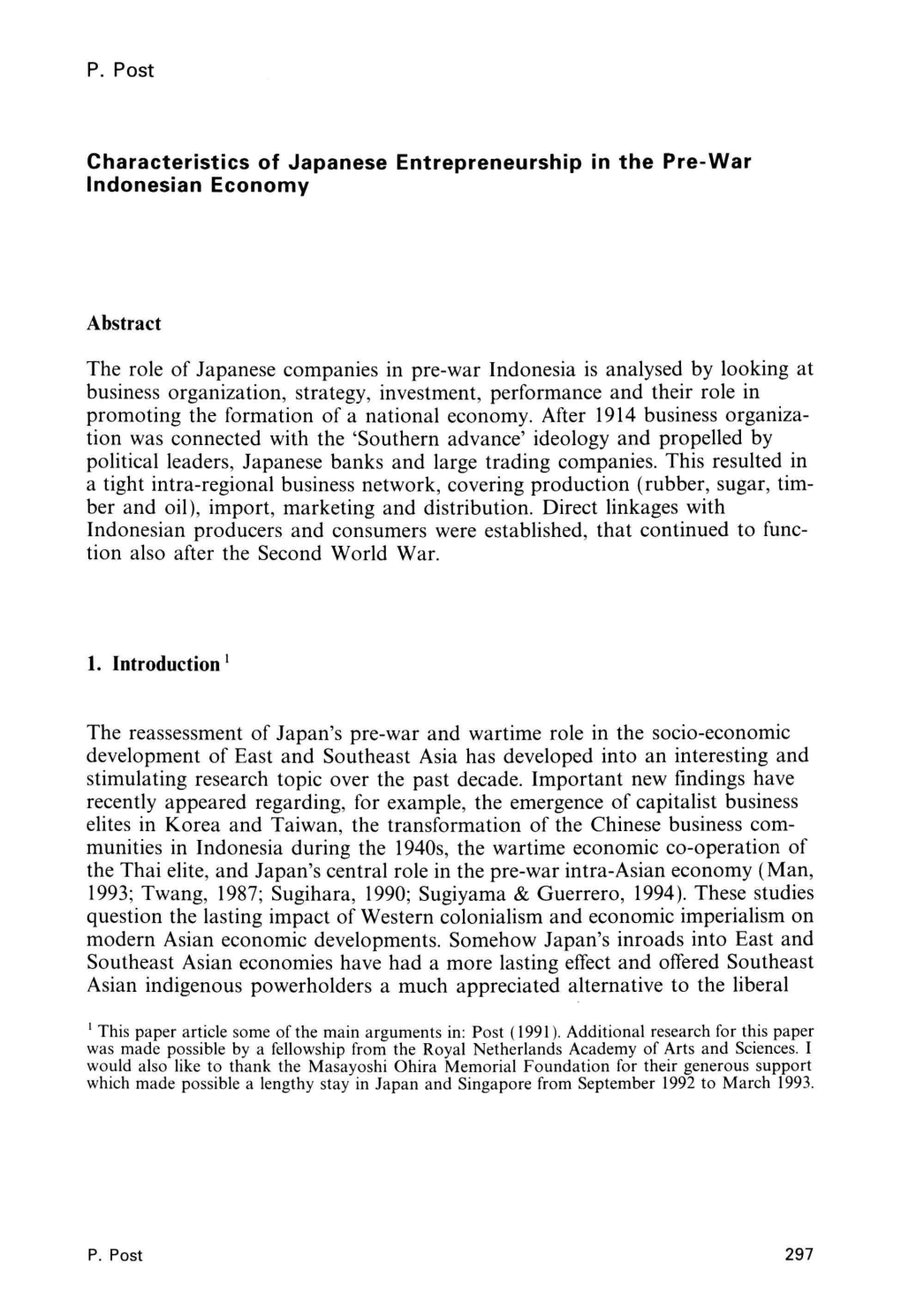 Characteristics of Japanese Entrepreneurship in the Pre-War Indonesian Economy