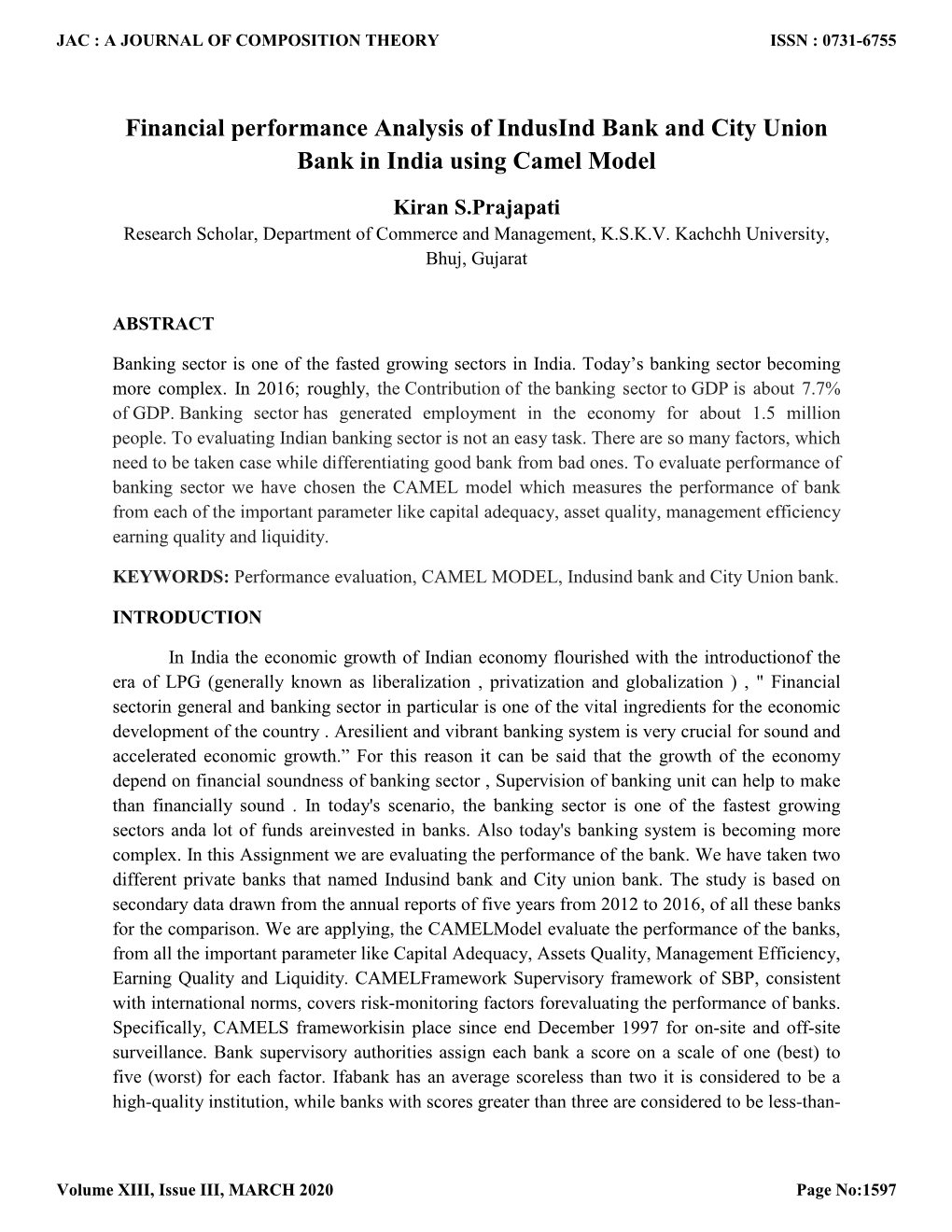 Financial Performance Analysis of Indusind Bank and City Union Bank in India Using Camel Model