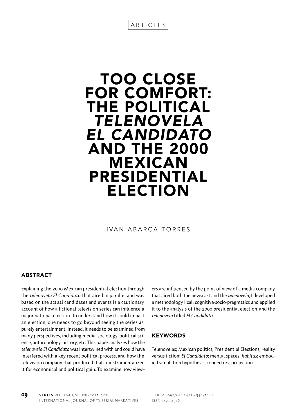 The Political Telenovela El Candidato and the 2000 Mexican Presidential Election