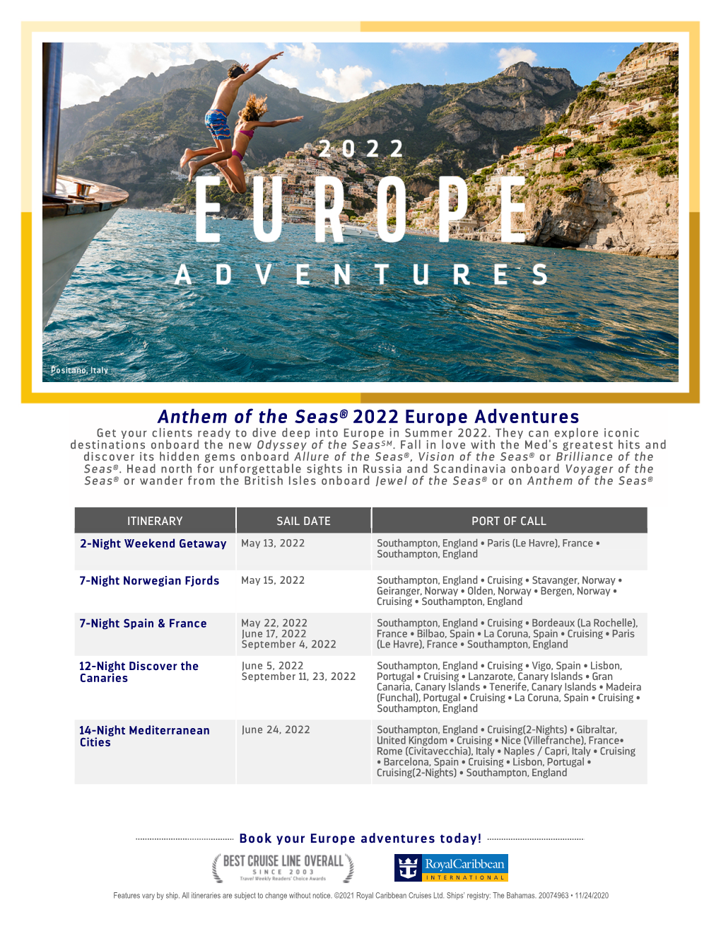 Anthem of the Seas® 2022 Europe Adventures Get Your Clients Ready to Dive Deep Into Europe in Summer 2022