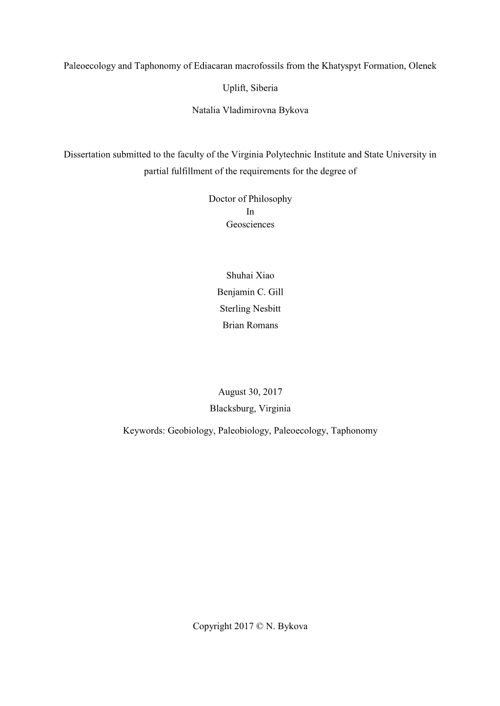 Paleoecology and Taphonomy of Ediacaran Macrofossils from the Khatyspyt Formation, Olenek