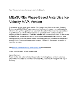 Measures Phase-Based Antarctica Ice Velocity MAP, Version 1