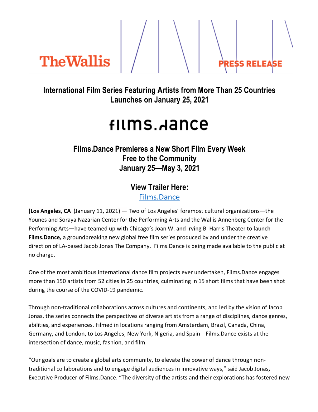 Films.Dance Press Release FINAL on Wallis Letterhead