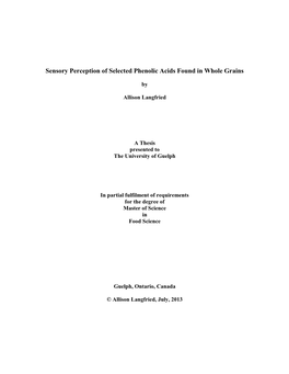 Sensory Perception of Selected Phenolic Acids Found in Whole Grains