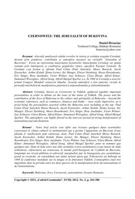 Czernowitz: the Jerusalem of Bukovina