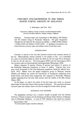 Cerumen Polymorphism in the Three Major Ethnic Groups of Malaysia