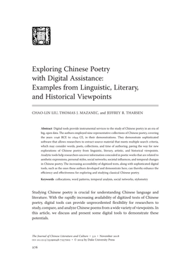 Exploring Chinese Poetry with Digital Assistance: Examples from Linguistic, Literary, and Historical Viewpoints