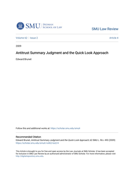 Antitrust Summary Judgment and the Quick Look Approach