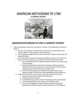 American Methodism to 1784: a Compact History