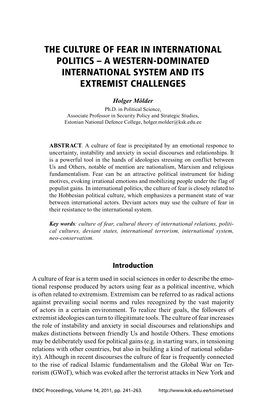 The Culture of Fear in International Politics – a Western-Dominated International System and Its Extremist Challenges