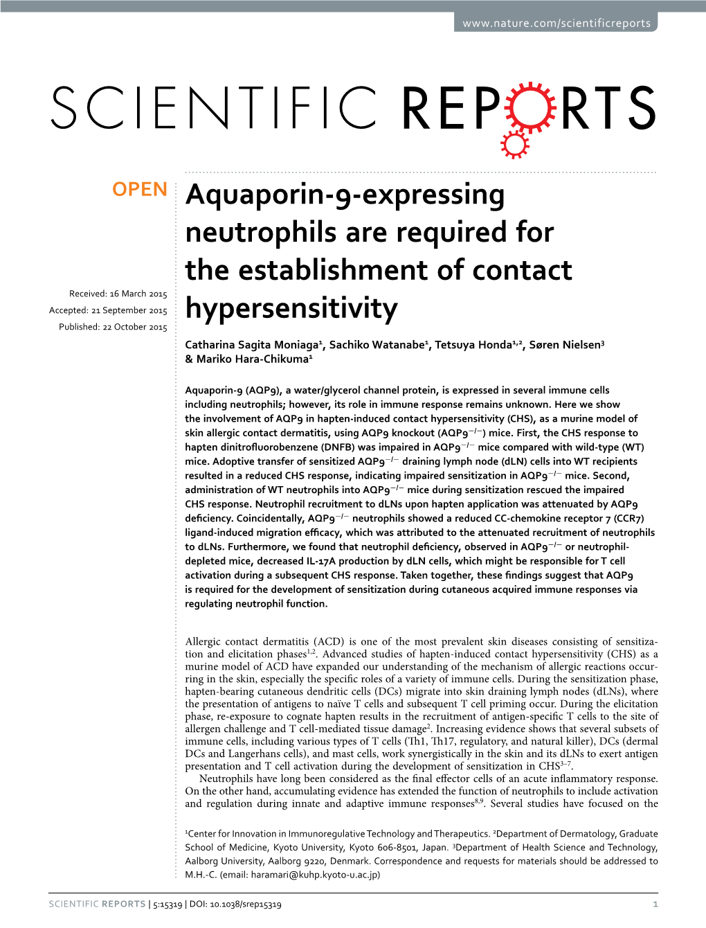 Aquaporin-9-Expressing Neutrophils Are Required for the Establishment