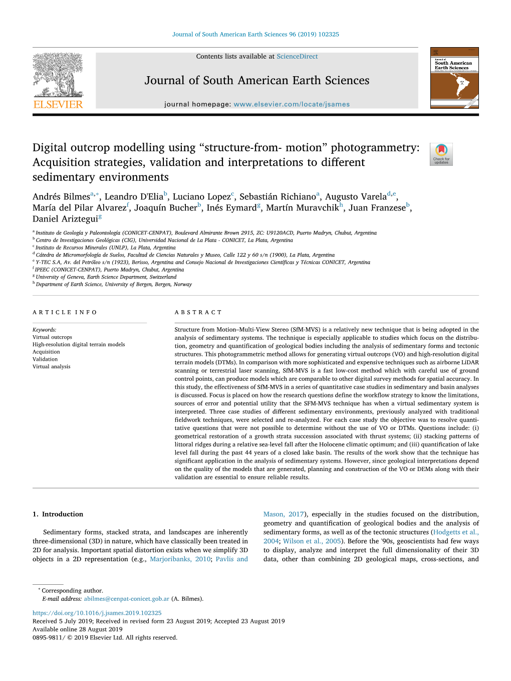 Digital Outcrop Modelling Using “Structure-From- Motion” Photogrammetry: Acquisition Strategies, Validation and Interpretations to Diﬀerent T Sedimentary Environments