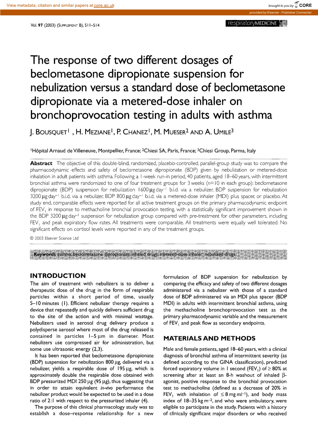 The Response of Two Different Dosages of Beclometasone Dipropionate