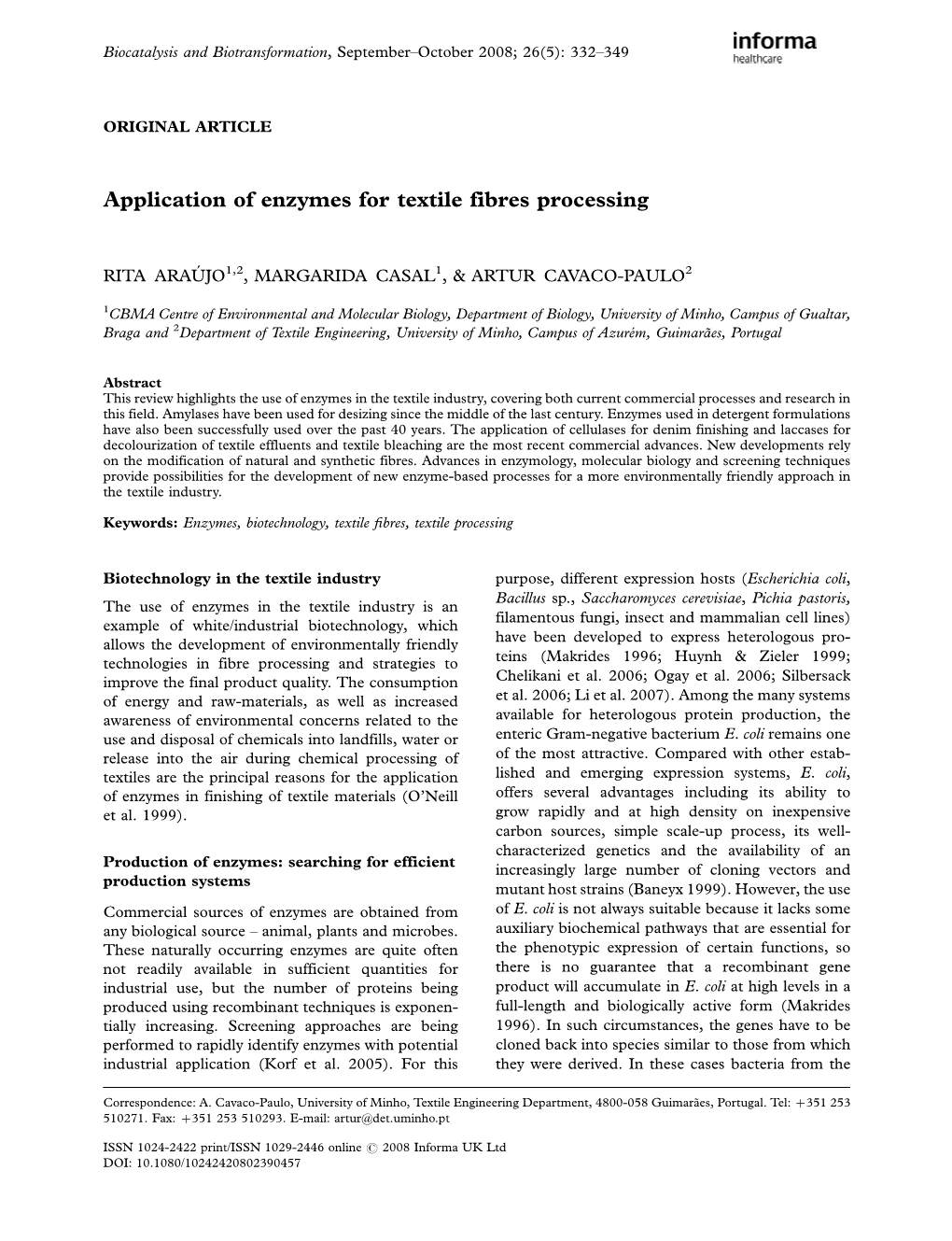 Application of Enzymes for Textile Fibres Processing