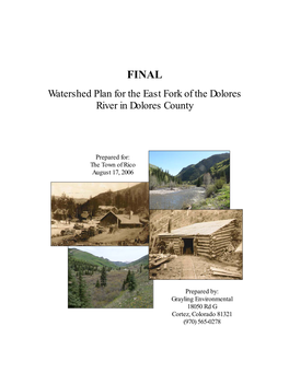 Watershed Plan for the East Fork of the Dolores River in Dolores County