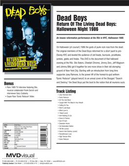 Dead Boys Return of the Living Dead Boys: Halloween Night 1986