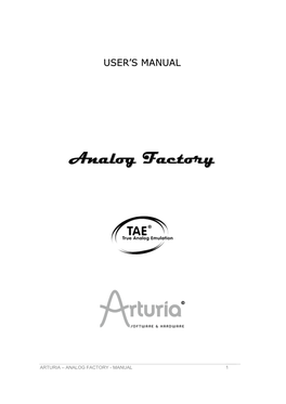 Analog Factory - Manual 1 Programming
