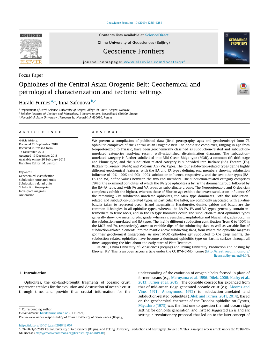 Ophiolites of the Central Asian Orogenic Belt: Geochemical and Petrological Characterization and Tectonic Settings