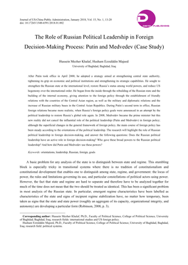 The Role of Russian Political Leadership in Foreign Decision-Making Process: Putin and Medvedev (Case Study)