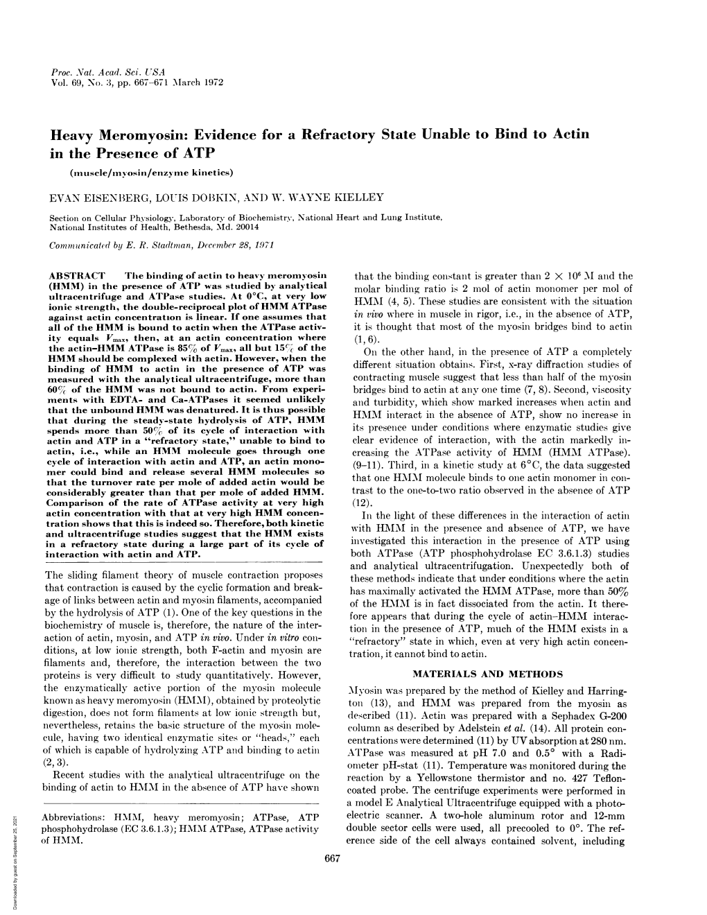 Heavy Meromyosin: Evidence for a Refractory State Unable to Bind to Actin in the Presence of ATP (M-Tuscle/! Iyosin/Enzyrme Kinetics)