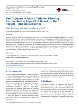 The Implementation of Wiener Filtering Deconvolution Algorithm Based on the Pseudo-Random Sequence