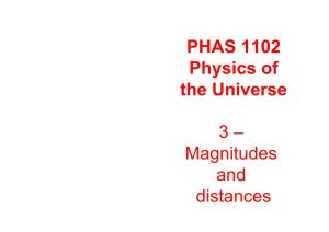 PHAS 1102 Physics of the Universe 3 – Magnitudes and Distances