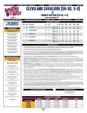 Cavaliers Game Notes Follow @Cavsnotes on Twitter Semifinals - Game 2 Overall Playoff Game # 9 Road Game # 5
