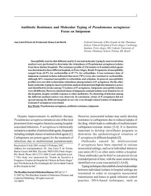 Antibiotic Resistance and Molecular Typing of Pseudomonas Aeruginosa: Focus on Imipenem